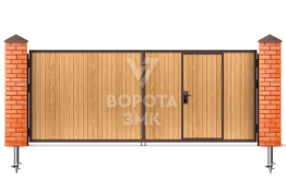 Деревянные распашные ворота с калиткой 2500×3000 ЗМК-5262